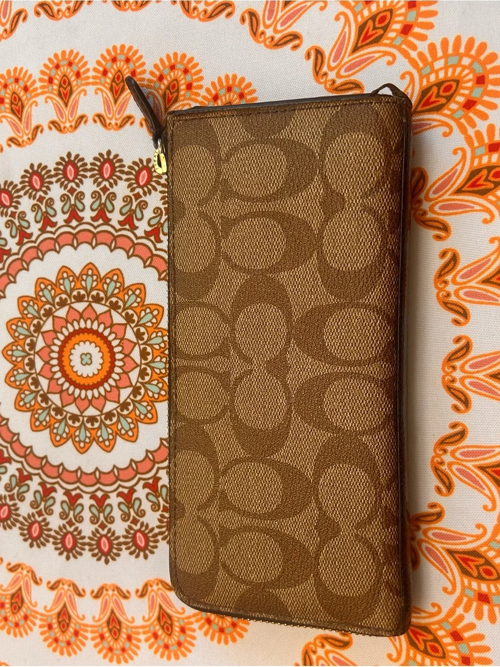 Coach Brown Signature Zip-Around Wallet - Picture 2 of 8